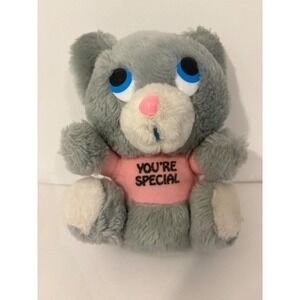 Vintage Grey‎ Plush Bear With Pink "You're Special" Shirt 1983 Approx 7" tall